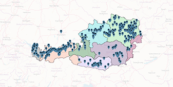Map of the more than 600 klimaaktiv Buildings in Austria