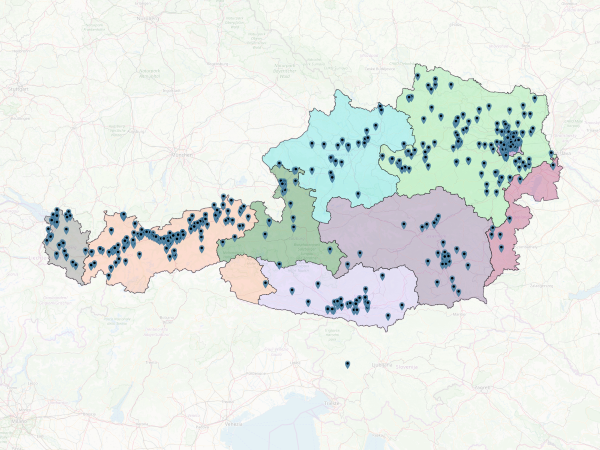 Map of almost 800 klimaaktiv Buildings in Austria